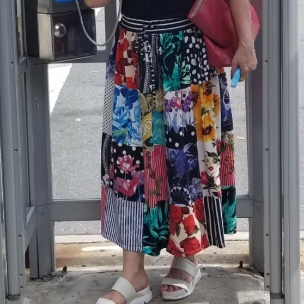 Handmade floral patchwork midi skirt sz L